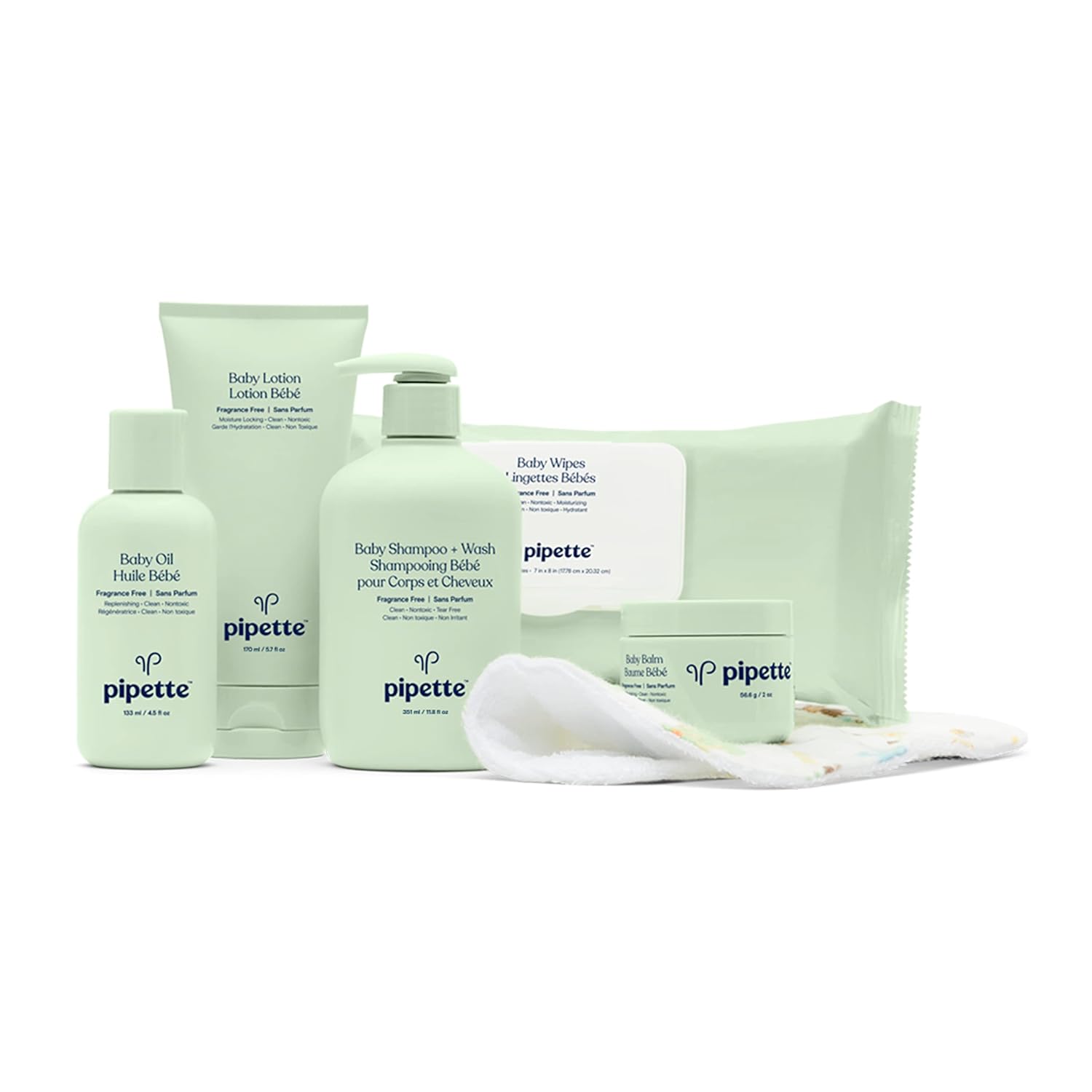 Pipette Baby Essentials Kit - Gender Neutral Baby Gift Set， Hypoallergenic， Petroleum & Fragrance Free， Natural Hydrating Plant-Derived Squalane， 6-Pieces - Image 1